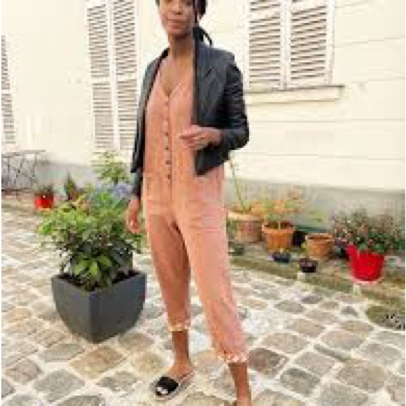 Happy French Gang v-neck short sleeve jumpsuit S/M Terracotta as is - Picture 2 of 10